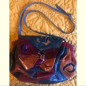 Vtg Sharif CutOut Leather&Snakeskin JewelToned Bag